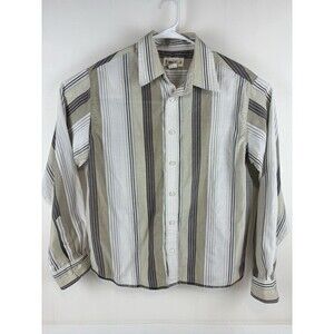 Buckle BKE 67 white/tan stripe button down long sleeve shirt Cotton‎ Men's Large